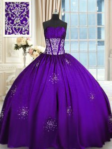 Purple Sleeveless Floor Length Beading and Appliques and Ruching Lace Up Sweet 16 Dresses