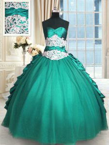 Fabulous Turquoise Lace Up Sweetheart Beading and Lace and Appliques and Ruching Quinceanera Dresses Taffeta and Tulle S