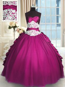Perfect Fuchsia Sweetheart Lace Up Beading and Lace and Ruching and Pick Ups Vestidos de Quinceanera Sleeveless