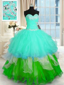 Best Organza Sweetheart Sleeveless Lace Up Beading and Ruffled Layers Quinceanera Gowns in Multi-color