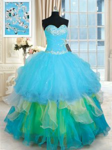 Fashion Ruffled Floor Length Ball Gowns Sleeveless Multi-color Sweet 16 Dress Lace Up