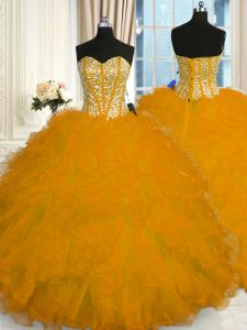 Ideal Gold Vestidos de Quinceanera Military Ball and Sweet 16 and Quinceanera and For with Beading and Ruffles Sweethear