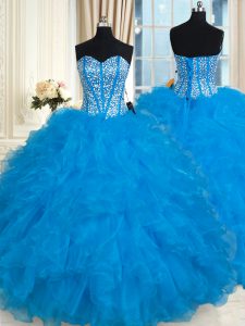 Inexpensive Sleeveless Beading and Ruffles Lace Up 15 Quinceanera Dress