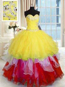 Glamorous Sleeveless Organza Floor Length Lace Up Quinceanera Dress in Multi-color with Beading and Ruffles