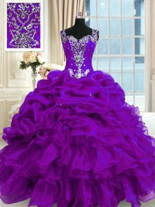 Sleeveless Beading and Ruffles and Pick Ups Lace Up Ball Gown Prom Dress