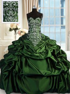 Charming Dark Green Sweetheart Zipper Beading and Embroidery and Pick Ups Vestidos de Quinceanera Sleeveless