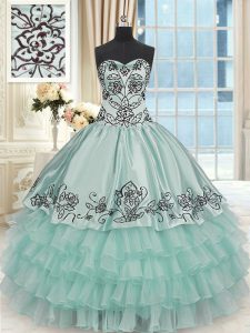 Organza and Taffeta Sweetheart Sleeveless Lace Up Beading and Embroidery and Ruffled Layers Quinceanera Dresses in Apple