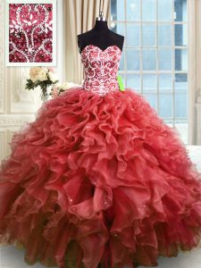 Vintage Floor Length Wine Red Sweet 16 Quinceanera Dress Sweetheart Sleeveless Lace Up