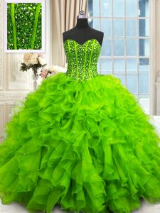 Luxurious Organza Lace Up 15 Quinceanera Dress Sleeveless Floor Length Beading and Ruffles and Sequins