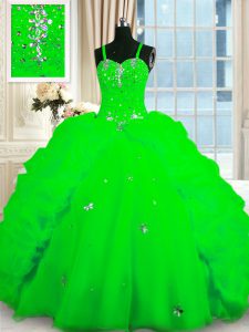 Sleeveless Floor Length Beading and Pick Ups Lace Up Quinceanera Dresses