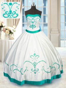 Fashionable Beading and Embroidery Sweet 16 Dress White Lace Up Sleeveless Floor Length