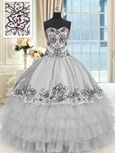 Halter Top Ruffled Floor Length Ball Gowns Sleeveless Grey Sweet 16 Quinceanera Dress Lace Up
