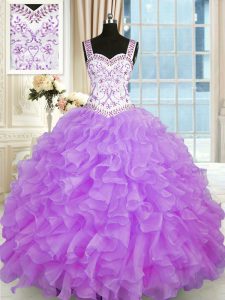 Fine Sleeveless Lace Up Floor Length Beading and Appliques and Ruffles Quince Ball Gowns