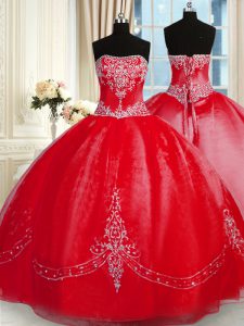 Sleeveless Beading and Embroidery Lace Up Quince Ball Gowns