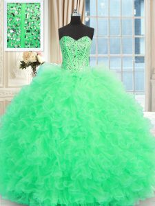 Dazzling Sweetheart Sleeveless Lace Up Ball Gown Prom Dress Apple Green Tulle