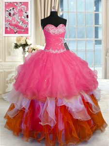 Custom Designed Floor Length Lace Up Sweet 16 Dresses Multi-color for Military Ball and Sweet 16 and Quinceanera with Be