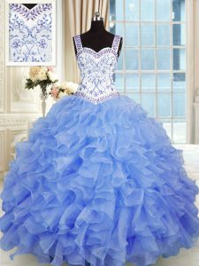 Sleeveless Lace Up Floor Length Beading and Appliques and Ruffles 15 Quinceanera Dress