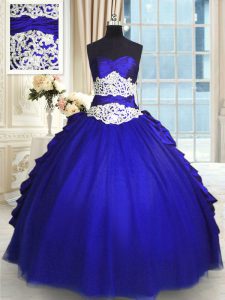 Hot Selling Royal Blue Taffeta and Tulle Lace Up Sweetheart Sleeveless Floor Length Sweet 16 Dresses Beading and Lace an