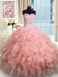 Stylish Sleeveless Beading and Ruffles Lace Up 15th Birthday Dress