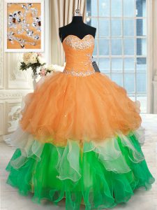 High Quality Sweetheart Sleeveless Lace Up Quinceanera Gown Multi-color Organza