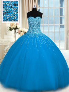 Fine Teal Lace Up Quinceanera Dresses Beading and Ruffles Sleeveless Floor Length