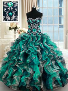 Exquisite Multi-color Ball Gowns Organza Sweetheart Sleeveless Appliques Floor Length Lace Up Sweet 16 Quinceanera Dress