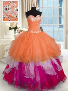 Best Selling Ruffled Ball Gowns Sweet 16 Dress Multi-color Sweetheart Organza Sleeveless Floor Length Lace Up
