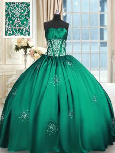 Glorious Floor Length Teal Sweet 16 Quinceanera Dress Taffeta Sleeveless Beading and Appliques and Ruching