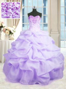 Graceful Organza Sweetheart Sleeveless Lace Up Beading and Ruffles Sweet 16 Dress in Lavender
