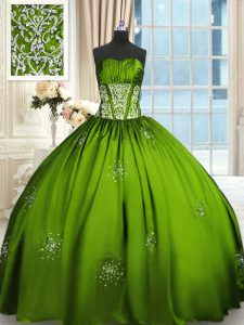 Admirable Ball Gowns Taffeta Strapless Sleeveless Beading and Appliques and Ruching Floor Length Lace Up 15th Birthday D