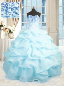 Floor Length Lace Up Quinceanera Dress Baby Blue for Military Ball and Sweet 16 and Quinceanera with Beading and Ruffles