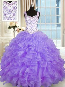 Admirable Lavender Lace Up Sweetheart Beading and Appliques and Ruffles Sweet 16 Quinceanera Dress Organza Sleeveless