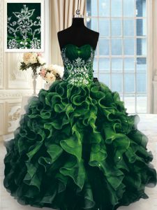 Classical Organza Sweetheart Sleeveless Lace Up Beading and Ruffles 15 Quinceanera Dress in Multi-color