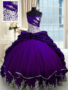 Pick Ups Brush Train Ball Gowns Sweet 16 Dresses Purple Sweetheart Taffeta Sleeveless Lace Up