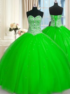 Glorious Floor Length Lace Up 15th Birthday Dress for Military Ball and Sweet 16 and Quinceanera with Beading and Sequin