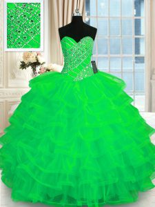 Cheap Ruffled Floor Length Ball Gowns Sleeveless Green Quinceanera Dresses Lace Up
