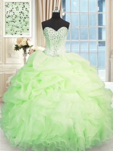 Apple Green Lace Up Sweetheart Beading and Ruffles Quince Ball Gowns Organza Sleeveless