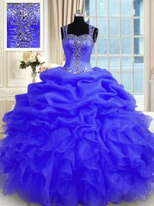 Super Purple Organza Zipper Sweet 16 Dress Sleeveless Floor Length Beading and Ruffles