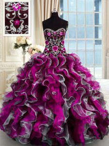 Dramatic Multi-color Sleeveless Beading and Appliques Floor Length 15 Quinceanera Dress