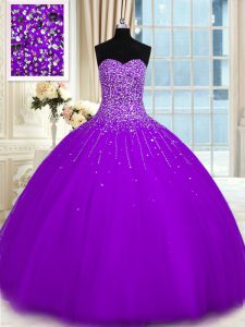 Colorful Purple Sweetheart Neckline Beading Ball Gown Prom Dress Sleeveless Lace Up