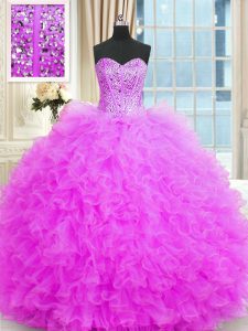 Lilac Strapless Neckline Beading and Ruffles Quinceanera Dress Sleeveless Lace Up