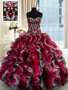 Sweetheart Sleeveless Organza Quinceanera Gown Beading and Appliques Lace Up
