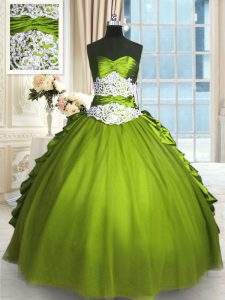 Olive Green Ball Gowns Taffeta and Tulle Sweetheart Sleeveless Beading and Lace and Appliques and Ruching Floor Length L