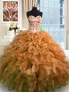 Organza Sleeveless Floor Length 15 Quinceanera Dress and Beading and Ruffles