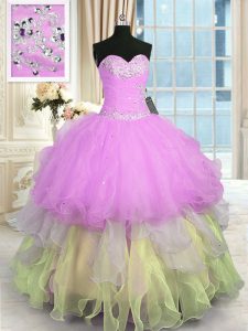 Vintage Multi-color Lace Up Sweetheart Appliques and Ruffled Layers Quinceanera Gown Organza Sleeveless