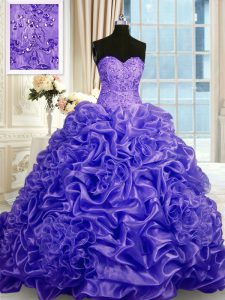 Amazing Sleeveless Sweep Train Beading and Pick Ups Lace Up Quinceanera Gowns