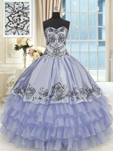 Ruffled Floor Length Ball Gowns Sleeveless Lavender Quinceanera Dress Lace Up