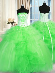 Custom Made Pick Ups Strapless Sleeveless Lace Up Ball Gown Prom Dress Tulle