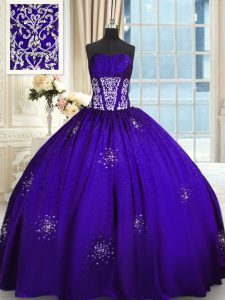 Charming Taffeta Sleeveless Floor Length 15th Birthday Dress and Beading and Appliques and Ruching