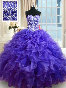 Gorgeous Purple Sweetheart Lace Up Beading and Ruffles 15th Birthday Dress Sleeveless